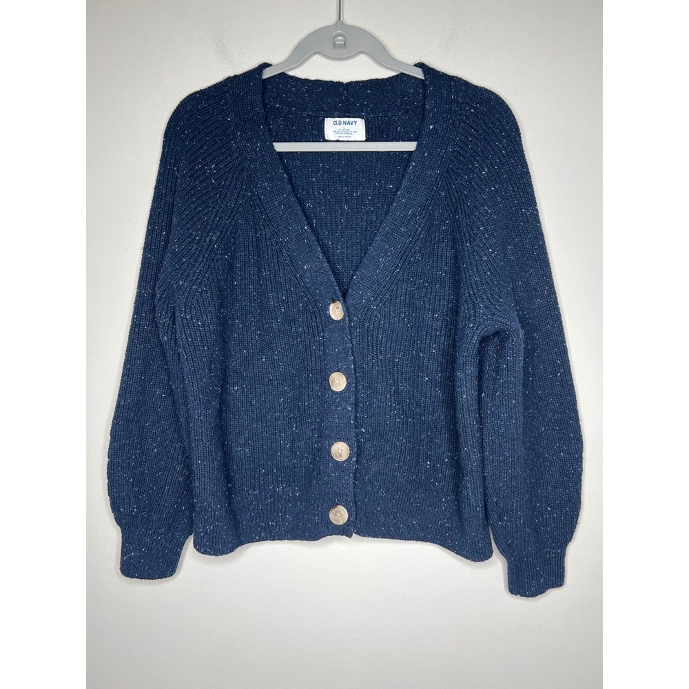 Old Navy Navy Blue Marled Knit Button Front V-Neck Cardigan Sweater Women's L